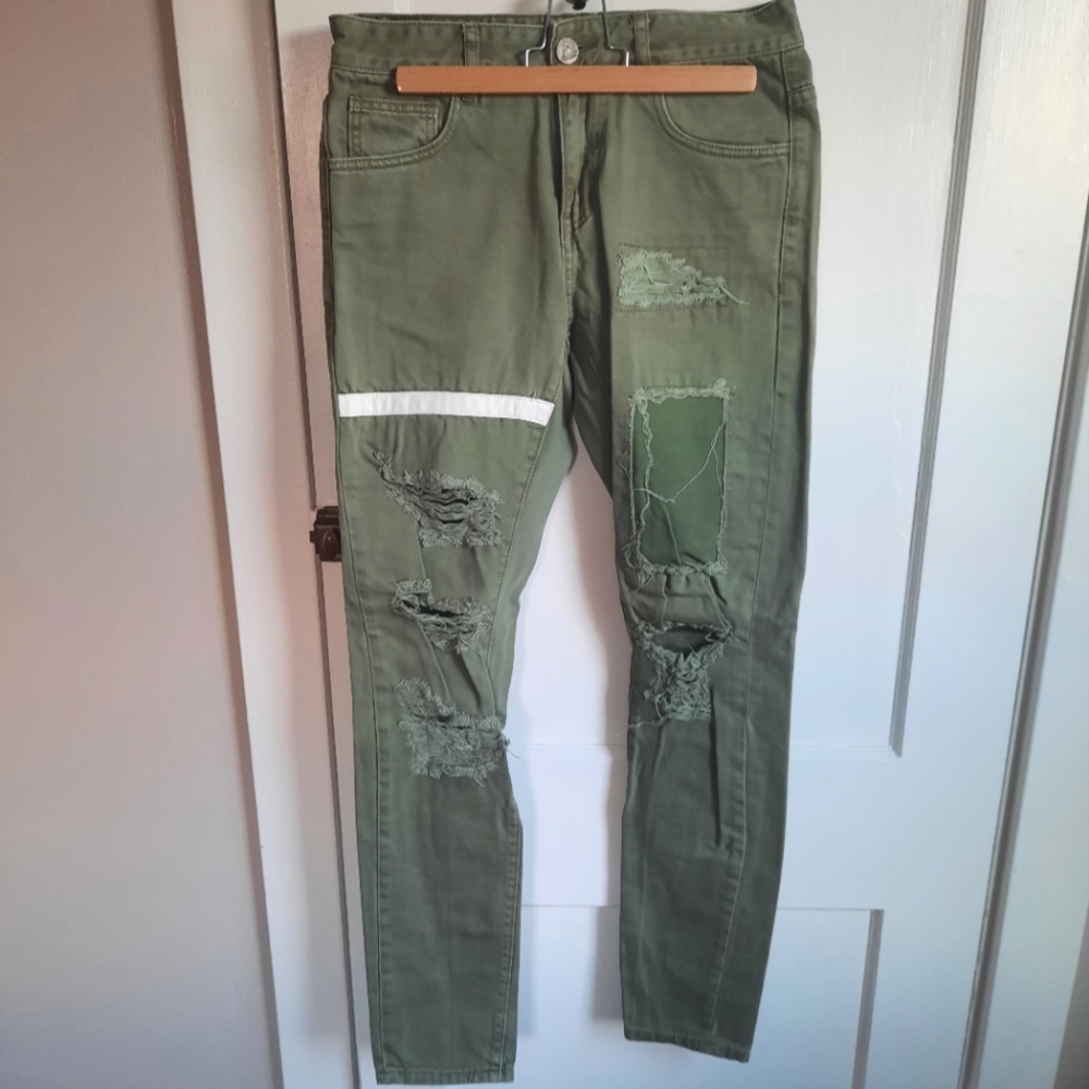 NWOT Embellish Distressed Army Green Jeans
